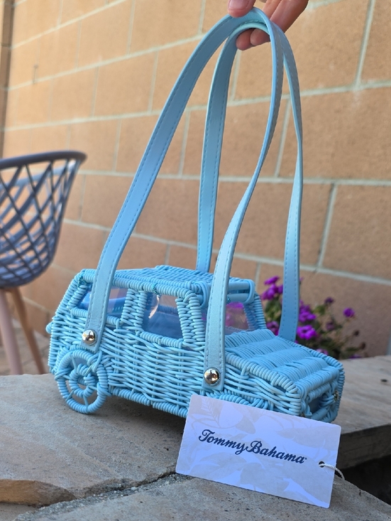 Tommy Bahama Handbags - Viral Tommy Bahama Baby Blue Wicker Jeep Handbag....🚙 beep beep!! 😍